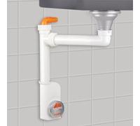 SOTECH Siphon d'économie d'espace avec ouverture de révision et raccord d'appareil, 32-40 mm, blanc, siphon d'économie d'espace, garniture d'écoulement pour cuisine et salle de bains