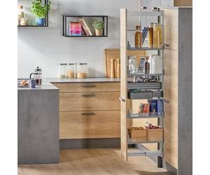 SOTECH Tiroir coulissant Dispensa-X GRIS ARGENTÉ 1900-2300 mm SoftstopPlus | Clickfixx et 5 tablettes suspendues ARENA avec rampe en verre pour armoires de 400 mm
