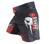 SOTF Short de Boxe et Combat pour Homme - MMA BJJ sans Gi - Noir/Rouge, XX-Large