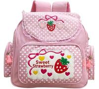 Sothuba Sac à dos Kawaii avec broderie fraise pour filles, adolescents, étudiants, cartable mignon en dentelle rose, 30 x 37 x 13 cm, broderie fraise Kawaii