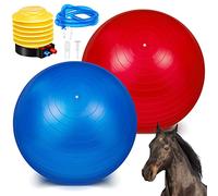Sotiff Lot de 2 balles de Cheval de 76,2 cm pour Jouer - Grande Balle de Troupeau pour Cheval - Anti-éclatement - Balle de Football géante pour Chevaux - Pompe Incluse - Bleu et Rouge