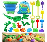Sotodik 22 pièces de Jouets de Plage Dinosaure pour Enfants, Ensemble de Jouets de Sable avec Seau Pliable, moules, Pelle, râteau, Sac en Filet, kit de fouille et Construction de Dinosaures