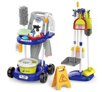 Sotodik Trousse de Nettoyage pour Enfants, Chariot Menage Enfant, Aspirateur Enfant Jouet, pour Les Tout Petits avec Balai Vadrouille Plumeau Pelle Brosses Chiffon,Jouets De Nettoyage Cadeau (Bleu)