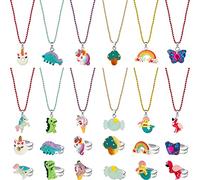 SOTOGO Lot de 24 colliers et bagues colorés pour filles, cadeau de fête, amitié, jeu de rôle, bijoux pour enfants, tout-petits, style astucieux