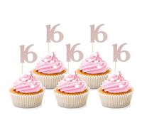 Sotpot Lot de 30 décorations de cupcakes pour 16e anniversaire - Or rose pailleté - Pour 16e anniversaire