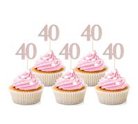 Sotpot Lot de 30 décorations de cupcakes pour 40e anniversaire - Or rose pailleté - Pour 40e anniversaire