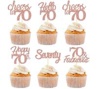 Sotpot Lot de 30 décorations pour cupcakes « Happy 70th Birthday » - Or rose pailleté - 70 Fabulous Cheers to 70 - Décorations de cupcakes pour 70e anniversaire de mariage
