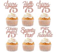 Sotpot Lot de 30 décorations pour cupcakes « Happy 75th Birthday » - Or rose pailleté - 75 Fabulous Cheers to 75 - Décorations de cupcakes pour 75e anniversaire de mariage