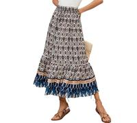 SotRong Jupe midi d'été bohème vintage imprimé floral jupes gitane taille haute robes d'été longues pour vacances à la plage, K-bleu marine, M