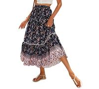 SotRong Jupe midi d'été bohème vintage imprimé floral jupes gitane taille haute robes d'été longues pour vacances à la plage, a-bleu, M