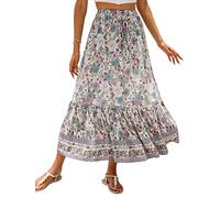 SotRong Jupe midi d'été bohème vintage imprimé floral jupes gitane taille haute robes d'été longues pour vacances à la plage, a-beige, XL