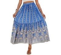 SotRong Jupe midi d'été bohème vintage imprimé floral jupes gitane taille haute robes d'été longues pour vacances à la plage, J-Blue, M