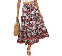SotRong Jupe midi d'été bohème vintage imprimé floral jupes gitane taille haute robes d'été longues pour vacances à la plage, A - Rouge, XL