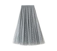 SotRong Jupe plissée en tulle et mousseline de soie pour femme Taille haute et trapèze avec décoration florale, Gris C, taille unique