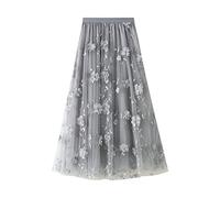 SotRong Jupe plissée en tulle et mousseline de soie pour femme Taille haute et trapèze avec décoration florale, B-Gris, taille unique
