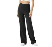 SotRong Pantalon de yoga à jambe large pour femme - Legging évasé - Taille haute - Bouton - Plusieurs poches - Jambe droite - Pantalon de jogging décontracté, noir