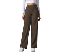 SotRong Pantalon de yoga pour femmes, style pantalon, jambe large et droite, extensible, uni, pantalon de loisirs, taille haute élastique, à enfiler, décontracté, business, bureau, élégant avec poche