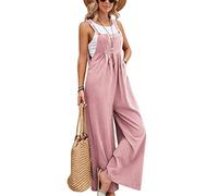 SotRong Salopette pour femme - Combinaison à jambes larges, poches et bretelles - Coupe ample - Style bohème - Sans manches - Tenue d’été, rose, XL