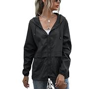 SotRong Veste imperméable légère et pliable pour femme - Coupe-vent - Fermeture éclair - Avec capuche - Séchage rapide - Imperméable, Noir , M