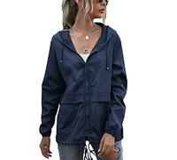 SotRong Veste imperméable légère et pliable pour femme - Coupe-vent - Fermeture éclair - Avec capuche - Séchage rapide - Imperméable, bleu marine, L