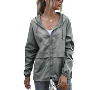 SotRong Veste imperméable légère et pliable pour femme - Coupe-vent - Fermeture éclair - Avec capuche - Séchage rapide - Imperméable, gris clair, M