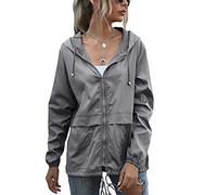 SotRong Veste pour femmes, coupe-vent, légère, compacte, imperméable, pour le plein air, le vélo, la course, avec fermeture éclair, capuche, séchage rapide, résistante à la pluie, gris, S
