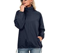 SotRong Vestes imperméables pour femmes, veste imperméable légère pour le printemps et l'été, à séchage rapide, avec fermeture éclair, veste avec capuche pour l'extérieur, Bleu marine, L