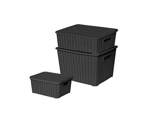 Sotufab Plast Lot de 3 boites de rangement noires Store Box PM/MM/GM