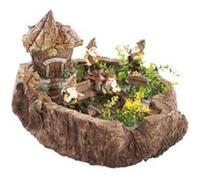 Souche décorative - Les lutins des bois et leur maison de feuilles