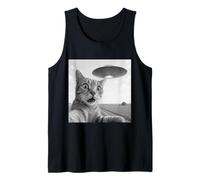 Soucoupe Alien Chat Selfie Choc Gros Plan Nuit Ciel Scène Panique Débardeur