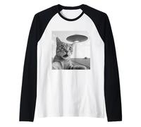 Soucoupe Alien Chat Selfie Choc Gros Plan Nuit Ciel Scène Panique Manche Raglan