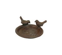 Soucoupe en fonte pour pot de fleurs avec 2 oiseaux en rouille - Marron - D 12,4 x H 5,3 cm
