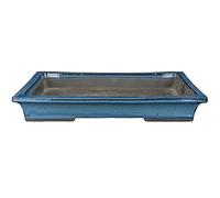 Soucoupe rectangulaire en grès émaillé bleu pour bonsaï 31x17x2,5 cm - BJ20Sc
