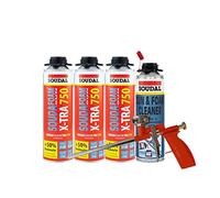 Soudal Soudafoam B2 X-TRA750 Lot de 3 flacons de mousse pour pistolet de remplissage avec nettoyant et pistolet à mousse Compact 500 ml