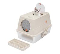 soudesileim Bac à litière pour chat en acier inoxydable de 28 l avec couvercle, filtre à charbon, design fermé/semi-ouvert, sans odeur, grande litière pour chat pesant jusqu'à 10 kg (kaki)