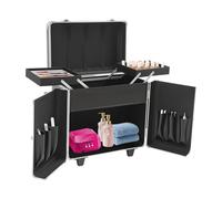 soudesileim Mallette de soin des pieds mobile, avec serrure, 4 clés, rectangulaire, avec roulettes, charge totale maximale : 50 kg, coque rigide, pour salon de beauté (noir + argent)