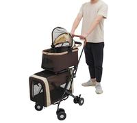 soudesileim Poussette pour chien pliable 3 en 1 à 2 étages - Charge totale : 35 kg - Maille respirante - Verrouillage de sécurité - Poussette pour chien pour les voyages, les courses, l'extérieur