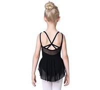 Soudittur Ballet Robe Danse Classique Filles Justaucorps Jupe Tutu Manche Courte (6-7 Ans, Noir)