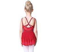 Soudittur Ballet Robe Danse Classique Filles Justaucorps Jupe Tutu Manche Courte (6-7 Ans, Rouge)