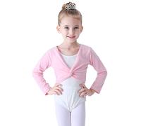 Soudittur Cache-Coeur de Danse Classique en Coton Hauts de Danse Manches Longues pour Enfants Filles Femmes (Rose, 115-125 cm)