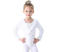 Soudittur Cache-Coeur de Danse Classique en Coton Hauts de Danse Manches Longues pour Enfants Filles Femmes (Blanc, 125-135 cm)