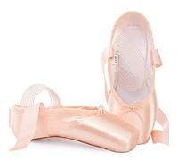 Soudittur Chausson de Danse Classique Pointe Chaussures de Ballet Satin Rose avec Élastique Bande et Protège-Orteils pour Ballerines Fille Femme EU 35 (Prendre Une Taille au Dessus)