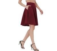Soudittur Femmes A-Ligne Midi Jupe Basic Casual Élégant Plissée Patineur Jupe avec Poche Zippée (FR/ES, Alpha/Lettres, M, Taille Normale, Taille Normale, Vin Rouge)