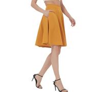 Soudittur Femmes A-Ligne Midi Jupe Basic Casual Élégant Plissée Patineur Jupe avec Poche Zippée (FR/ES, Alpha/Lettres, S, Taille Normale, Taille Normale, Curcuma)