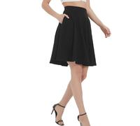 Soudittur Femmes A-Ligne Midi Jupe Basic Casual Élégant Plissée Patineur Jupe avec Poche Zippée (FR/ES, Alpha/Lettres, L, Taille Normale, Taille Normale, Noir)