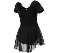 Soudittur Filles Robe de Ballet Tutu Classique Danse Justaucorps en Coton Ballet Costume de Danse avec Jupe en Mousseline (Noir, 150)