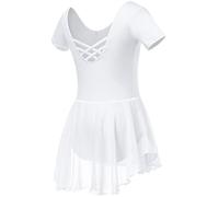 Soudittur Filles Robe de Ballet Tutu Classique Danse Justaucorps en Coton Ballet Costume de Danse avec Jupe en Mousseline (Blanc, 110)