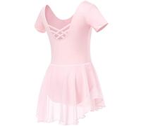 Soudittur Filles Robe de Ballet Tutu Classique Danse Justaucorps en Coton Ballet Costume de Danse avec Jupe en Mousseline (Rose, 150)