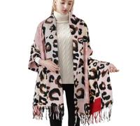 Soudittur Grande Taille Femmes Echarpe Hiver Mode Léopard Motif Châle XXL Pashmina Élégant Accessoires avec Gland Cachemire Imitation(Rouge)