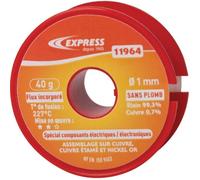 Express, 11961, Soudure Étain pour Assemblage Composants Électriques/Électroniques, 99,3% d’Étain et 0,7% Cuivre (Sans Plomb), 80 g, diamètre 1 mm, Flux incorporé, Accessoire pour Fer à Souder